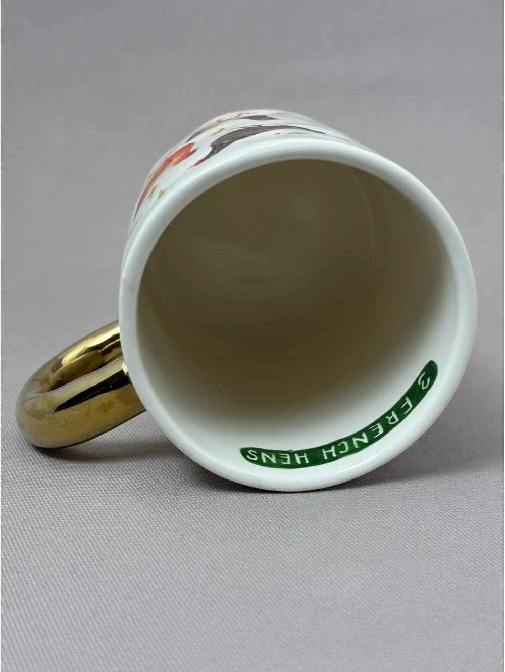 Booville Magenta Angela Staehling 3 French Hens Mug Gold Handle Christmas 14 oz